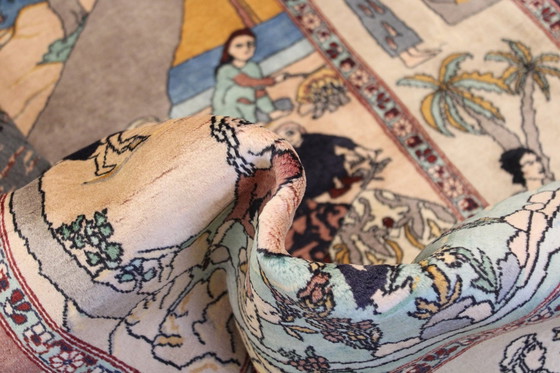 Image 1 of Origineel Tabriz Perzisch Tapijt Beeldmotieven Oud 218 X 137 Cm