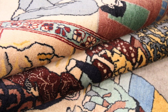 Image 1 of Origineel Tabriz Perzisch Tapijt Beeldmotieven Oud 218 X 137 Cm