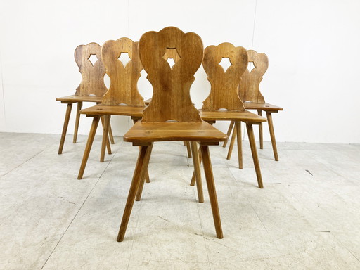6x Vintage eiken eetkamerstoelen