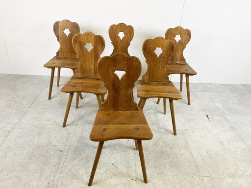 6x Vintage eiken eetkamerstoelen