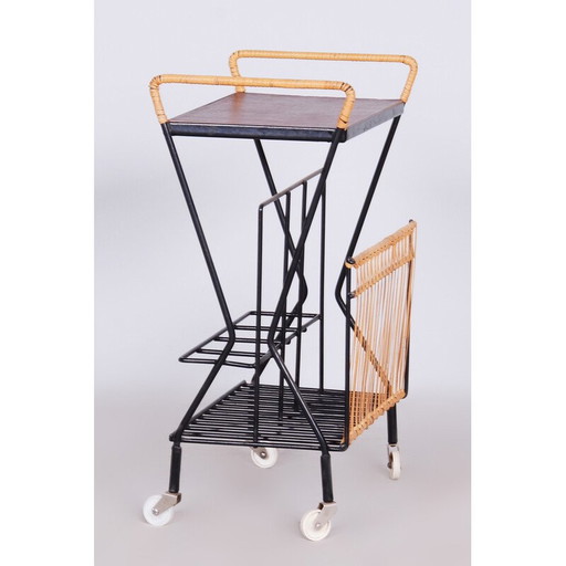 Mid century bijzettafel van metaal en rotan, jaren 1960