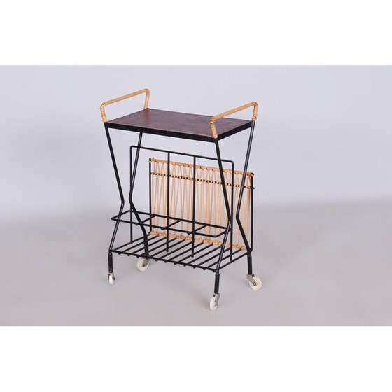 Image 1 of Mid century bijzettafel van metaal en rotan, jaren 1960