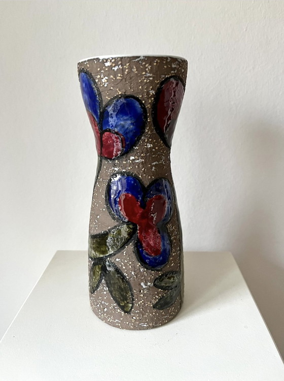 Image 1 of Mari Simmulson Vaas, "Cardus", Upsala Ekeby Zweden, Bloemmotief, Nr. 7040M, Keramiek/ Steengoed, Vintage 1970