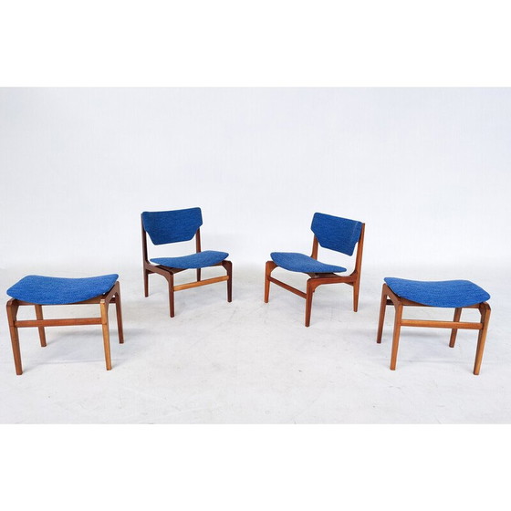Image 1 of Paar vintage fauteuils met paar bijpassende voetenbanken, Italië 1960