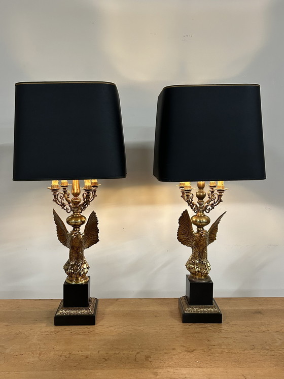 Image 1 of 2 Vintage Hollywood Regency Eagle Tafellampen Van Deknudt