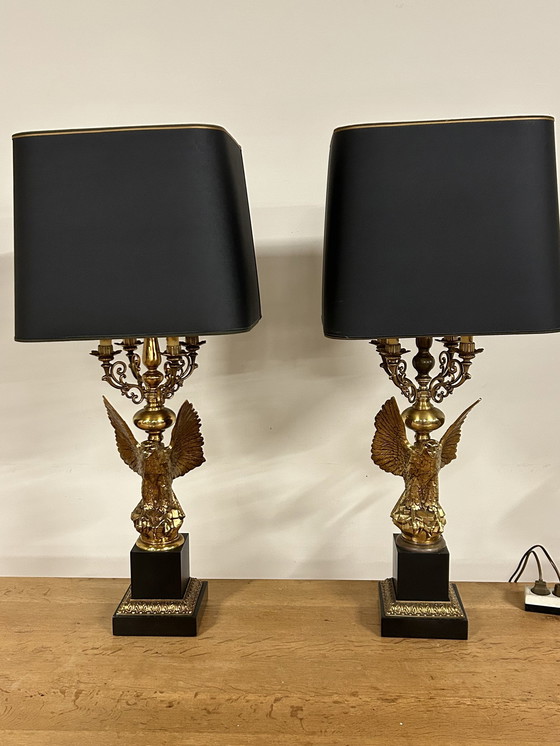 Image 1 of 2 Vintage Hollywood Regency Eagle Tafellampen Van Deknudt