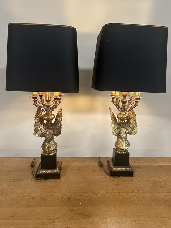 Image 1 of 2 Vintage Hollywood Regency Eagle Tafellampen Van Deknudt