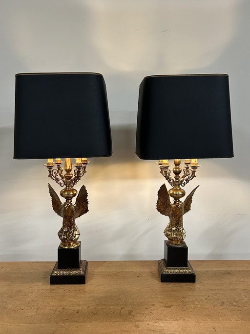 2 Vintage Hollywood Regency Eagle Tafellampen Van Deknudt