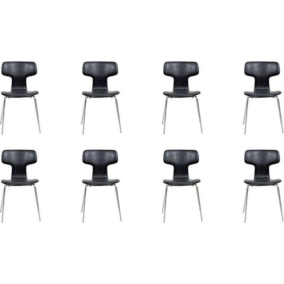 Image 1 of Set van 8 vintage T-stoelen van Arne Jacobsen van Fritz Hansen, jaren 1960