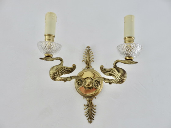 Image 1 of Appliques Lucien Gau, Parijs, Frankrijk, Model "Aux Cygnes", Brons Verguld met Helder Goud en Kristal