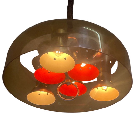 Image 1 of Vintage - XL UFO hanglamp - Nederlands ontwerp, space age - Inclusief plafondkap en oprolbaar snoer - 6 lampjes