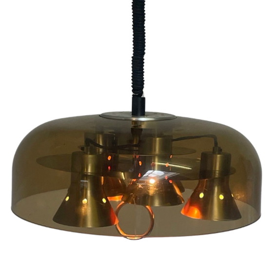 Image 1 of Vintage - XL UFO hanglamp - Nederlands ontwerp, space age - Inclusief plafondkap en oprolbaar snoer - 6 lampjes