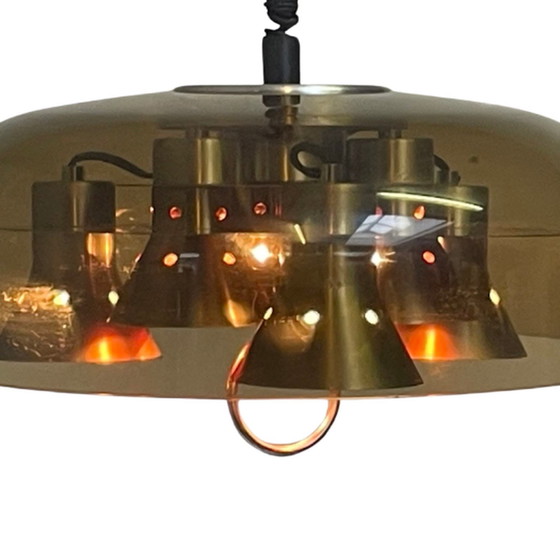 Image 1 of Vintage - XL UFO hanglamp - Nederlands ontwerp, space age - Inclusief plafondkap en oprolbaar snoer - 6 lampjes