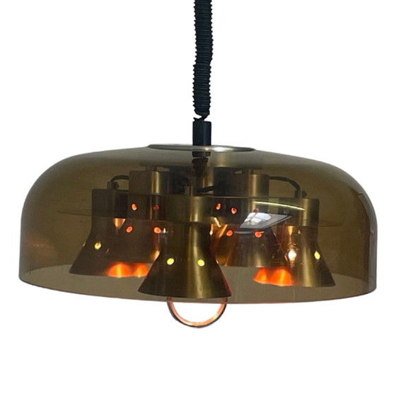 Image 1 of Vintage - XL UFO hanglamp - Nederlands ontwerp, space age - Inclusief plafondkap en oprolbaar snoer - 6 lampjes