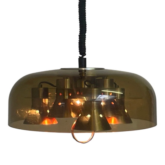 Image 1 of Vintage - XL UFO hanglamp - Nederlands ontwerp, space age - Inclusief plafondkap en oprolbaar snoer - 6 lampjes