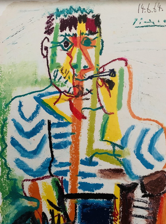 Image 1 of Picasso: "Le Fuemer, 1964 (Le Fumeur Assis)" 2019, Including Frame. Authorized Offset Colour Lithograph, Signed, High Quality.