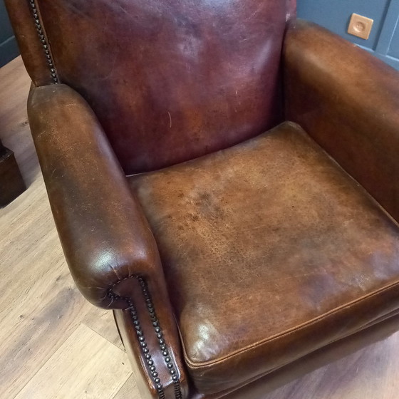 Image 1 of Tijdloze Schapenleren Clubfauteuil In Art-Deco Stijl