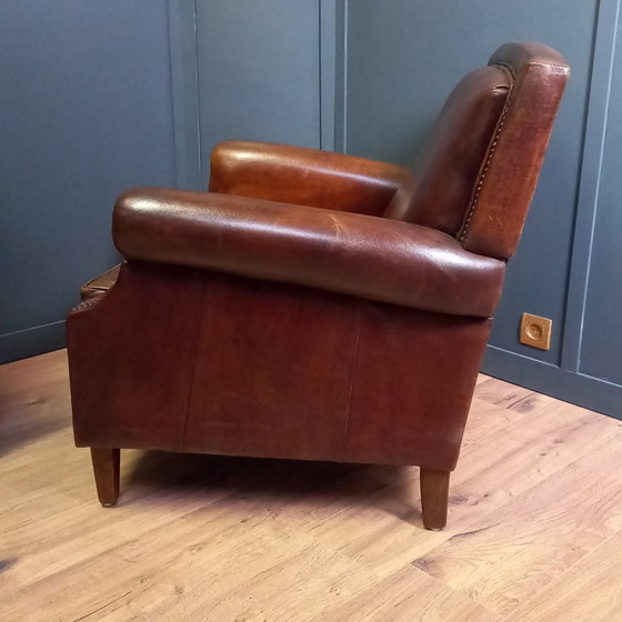 Image 1 of Tijdloze Schapenleren Clubfauteuil In Art-Deco Stijl