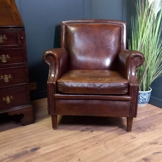 Image 1 of Tijdloze Schapenleren Clubfauteuil In Art-Deco Stijl