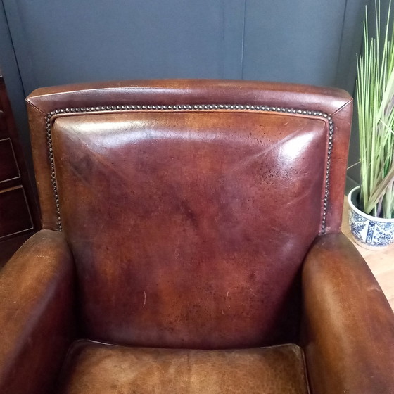 Image 1 of Tijdloze Schapenleren Clubfauteuil In Art-Deco Stijl