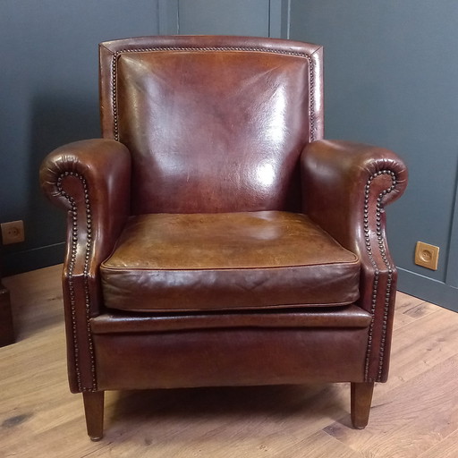 Tijdloze Schapenleren Clubfauteuil In Art-Deco Stijl