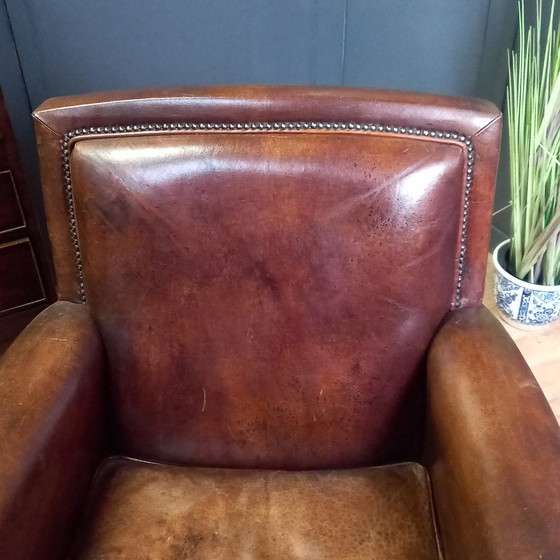 Image 1 of Tijdloze Schapenleren Clubfauteuil In Art-Deco Stijl