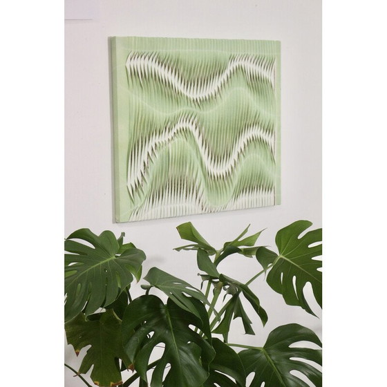 Image 1 of Vintage structuurschilderij met golfeffect door plooien lichtgroene kleur