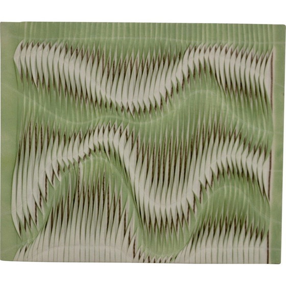 Image 1 of Vintage structuurschilderij met golfeffect door plooien lichtgroene kleur