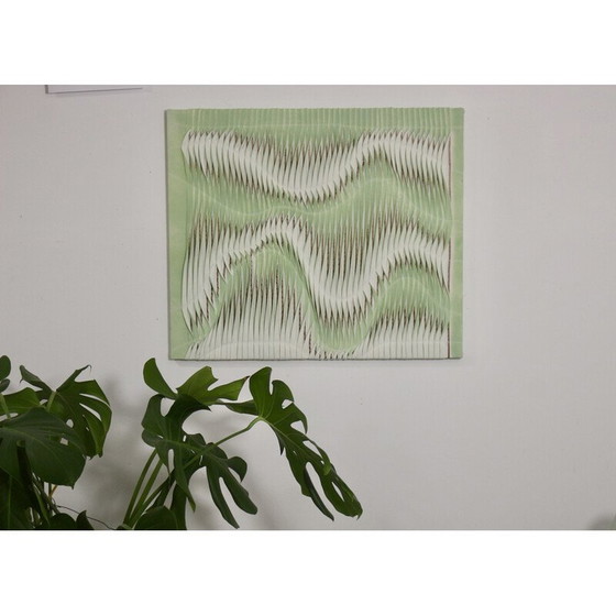 Image 1 of Vintage structuurschilderij met golfeffect door plooien lichtgroene kleur