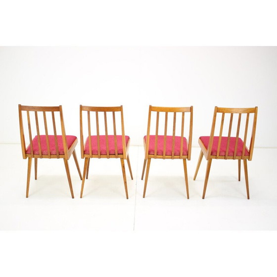 Image 1 of Set van 4 vintage stoelen van hout en stof, Tsjecho-Slowakije 1960