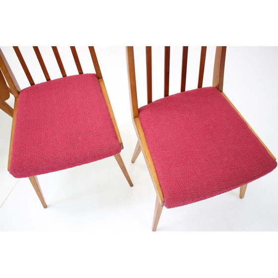 Image 1 of Set van 4 vintage stoelen van hout en stof, Tsjecho-Slowakije 1960