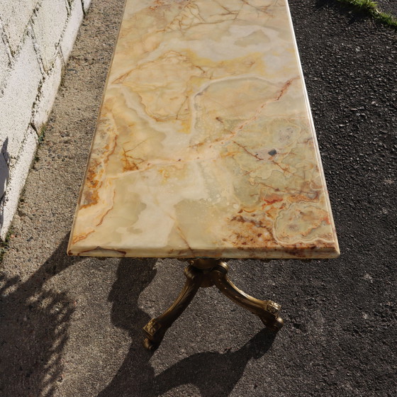 Image 1 of Franse Vintage Rechthoekige Onyx Marmer & Messing Salontafel-Kocktailtafel-Lounge Tafel-Rococostijl 60S