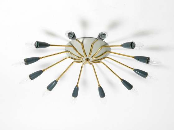 Image 1 of Zeer mooie grote 12-armige Mid Century Moderne messing Sputnik plafondlamp