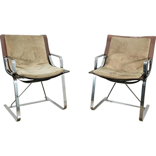 Paar vintage fauteuils van plexiglas en chroom voor Apelbaum Esthétique, 1970