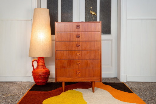 Grote Vintage Teak Ladekast 6 Lades Deens