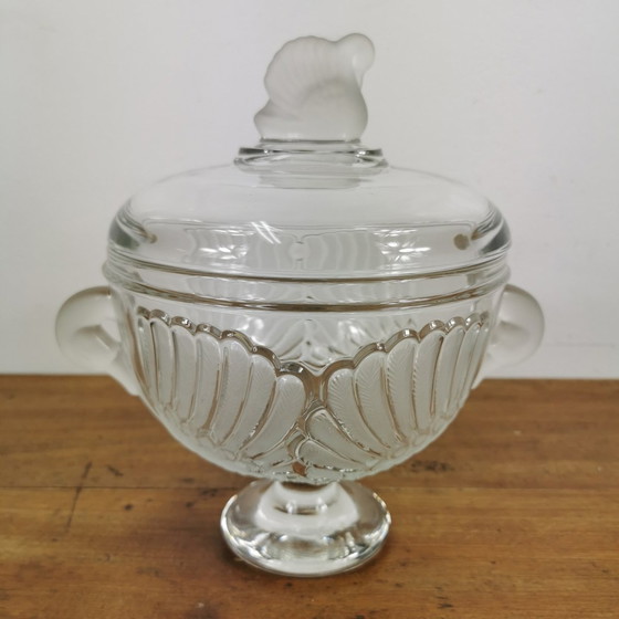 Image 1 of Vintage Serveerschaal Van Kristal Glas Met Deksel, Glazen Schaal