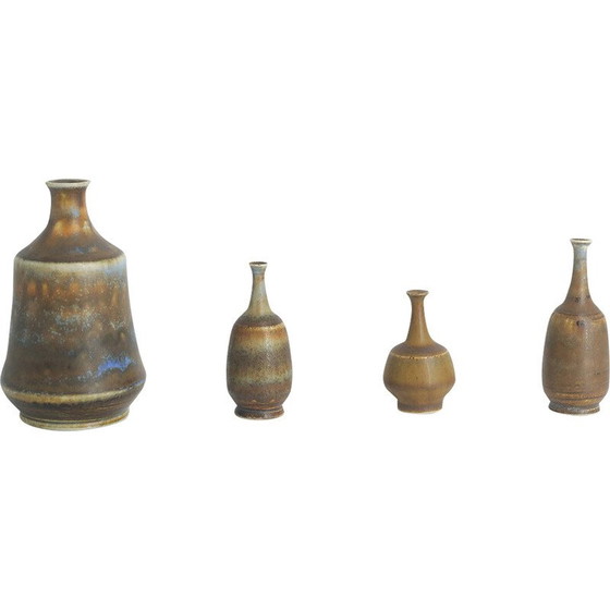 Image 1 of Set van 4 vintage bruin steengoed collectible vazen door Gunnar Borg voor Höganäs Ceramics, Zweden 1960