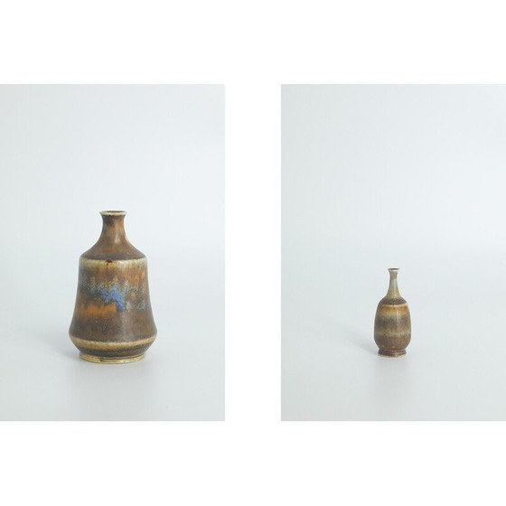 Image 1 of Set van 4 vintage bruin steengoed collectible vazen door Gunnar Borg voor Höganäs Ceramics, Zweden 1960