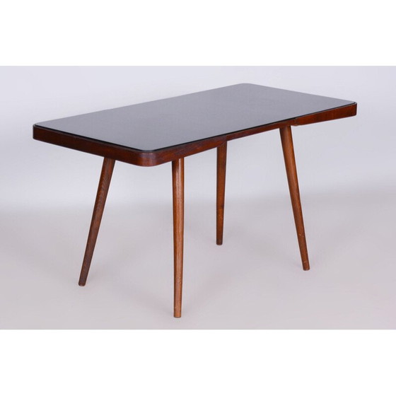 Image 1 of Mid century beukenhouten en opaxit glazen salontafel door Interier Praha, Tsjechië 1960
