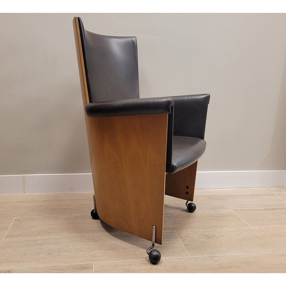 Image 1 of Paar vintage "Incontro 5080" fauteuils in hout en leer van Massimo en Lella Vignelli voor Bernini