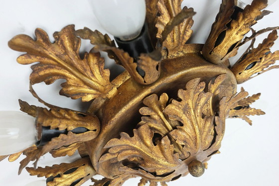 Image 1 of vintage italiaanse plafondlamp florentijnse lamp metalen bladeren