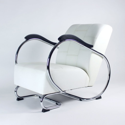 1930S Chroom & Leren Fauteuil Door Hynek Gottwald, Tsjecho-Slowakije