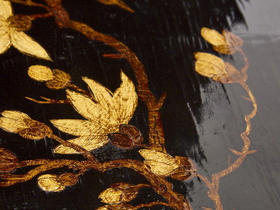 Image 1 of Maison Baguès bamboe brons chinoiserie gelakte bijzettafels 1940