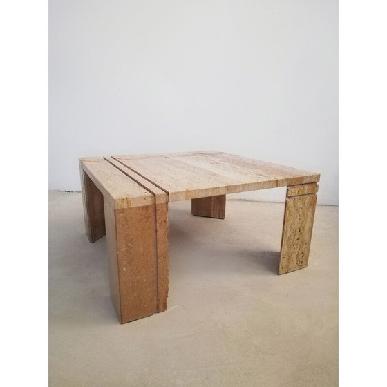 Image 1 of Vintage salontafel in geribbeld travertijn, Italië 1970