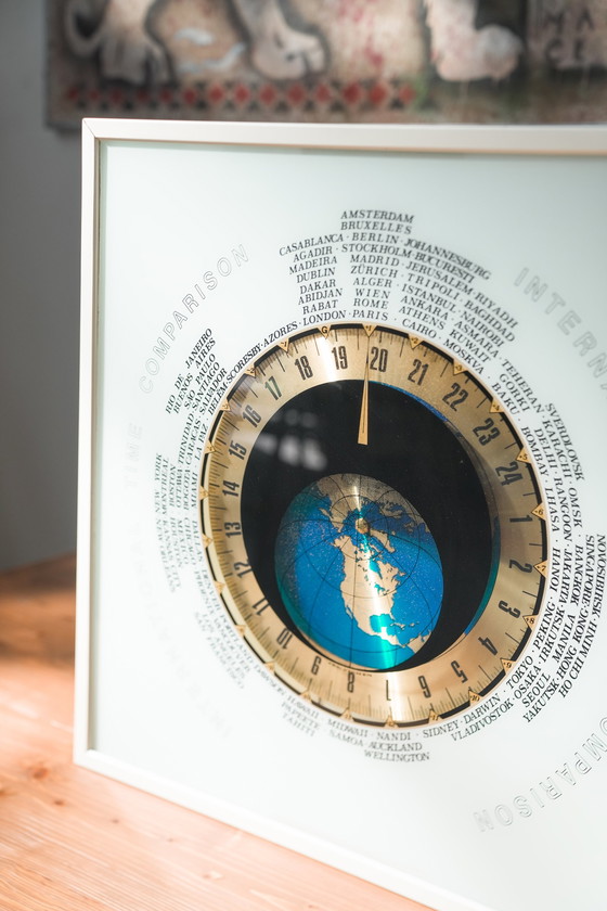 Image 1 of 1980S "Time Comparison" Wereldklok - Unieke 24-uurs internationale tijd wandklok