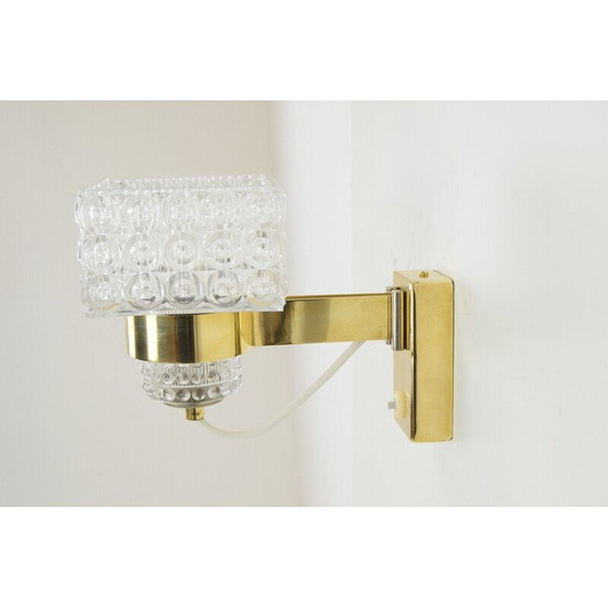 Image 1 of Vintage wandlamp van glas en messing door Lidokov, Tsjecho-Slowakije 1960