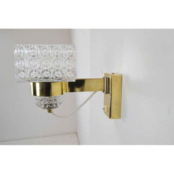 Image 1 of Vintage wandlamp van glas en messing door Lidokov, Tsjecho-Slowakije 1960
