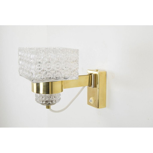 Vintage wandlamp van glas en messing door Lidokov, Tsjecho-Slowakije 1960