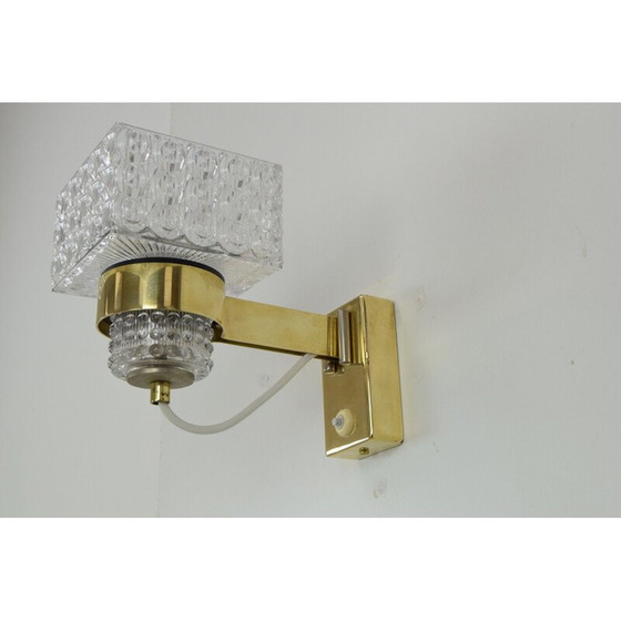Image 1 of Vintage wandlamp van glas en messing door Lidokov, Tsjecho-Slowakije 1960