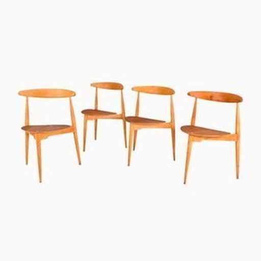 Fh4103 Hart eetkamerstoelen van Hans Wegner voor Fritz Hansen, Denemarken, 1950S, set van 4